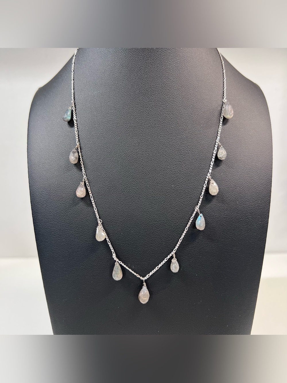 Sterling Silver Labradorite Station Necklace